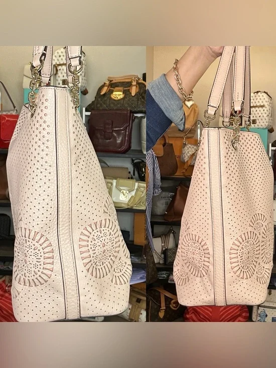 Tory Burch Perforated Leather Tote + Matching Wallet Set Blush Pink 2016 Bundle - Picture 12 of 14